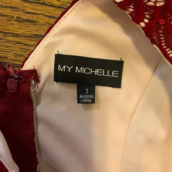 NWT My Michelle Burgundy Laced Dress…Juniors sized 1 - Picture 8 of 10
